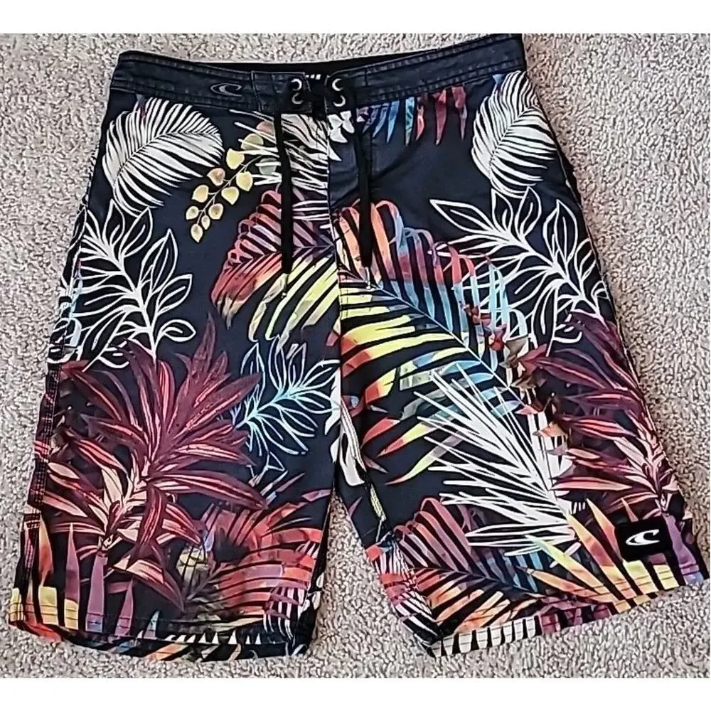 O’Neill Leaf Print Swim Trunks Size 28 Mens Boardshorts Beach Surf GUC